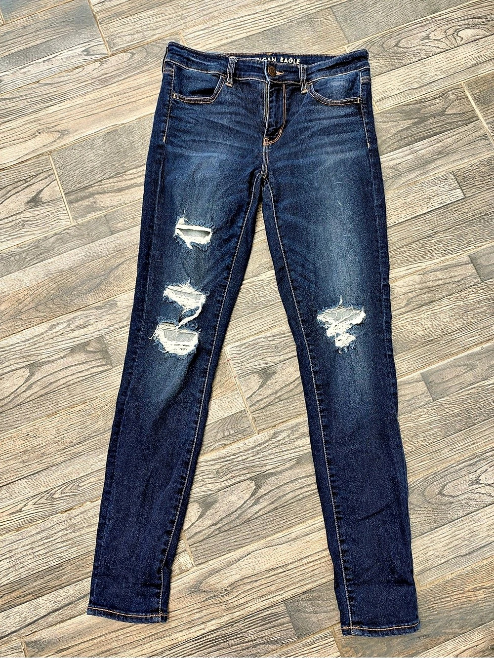 American Eagle Jegging Distressed Blue Waist 10 Long
